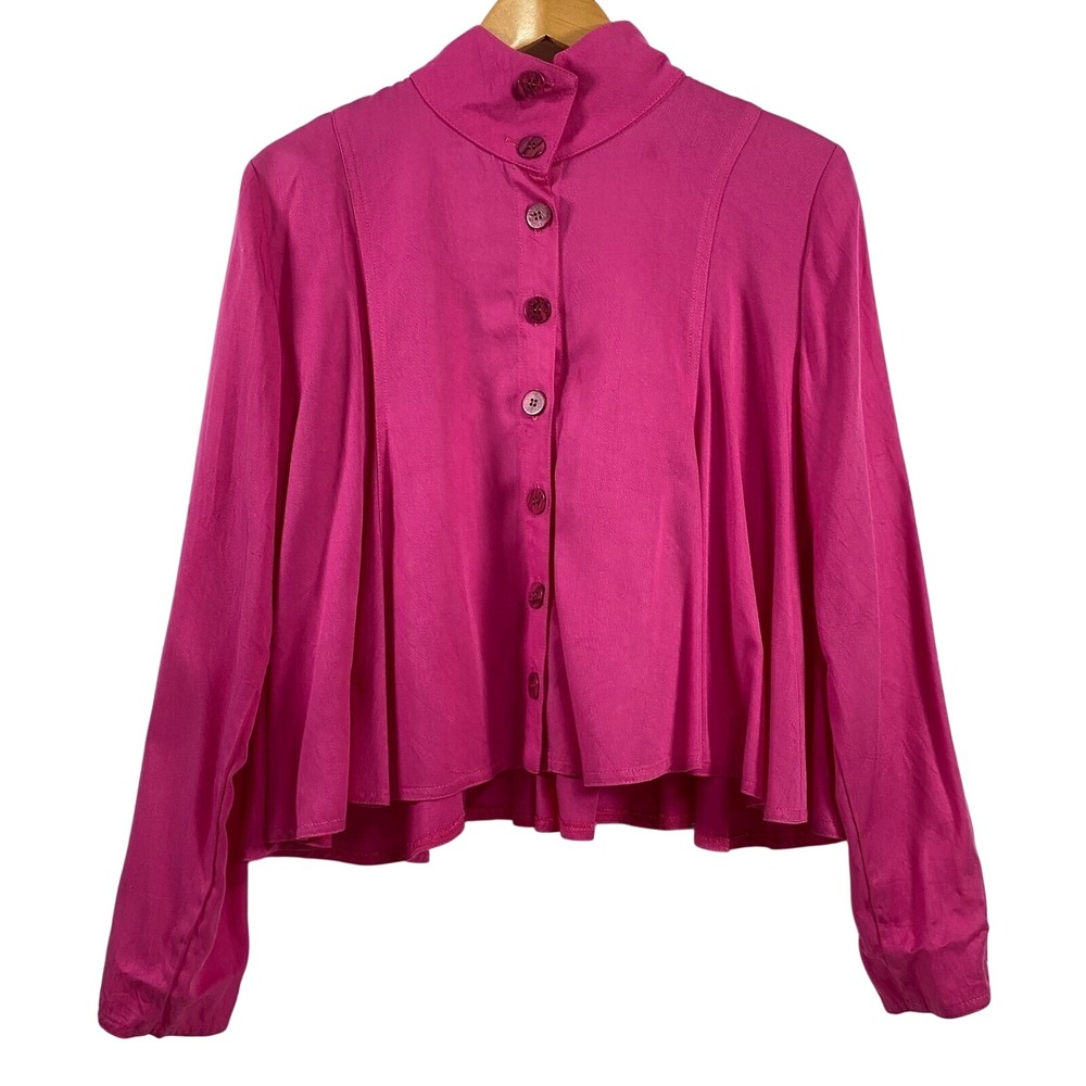 Antony Moorcroft‎ Womens Button Front High Neck Crop Top sz M Hot Pink Romantic